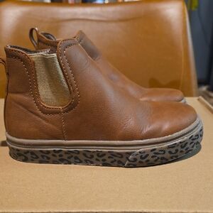 Lands' End Kids Brown Leather Chelsea Boots with Leopard-Print Sole